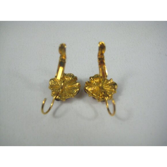 Joan Rivers Gold Tone Red Crystal Drop Earrings Signed Leverback - Picture 6 of 9